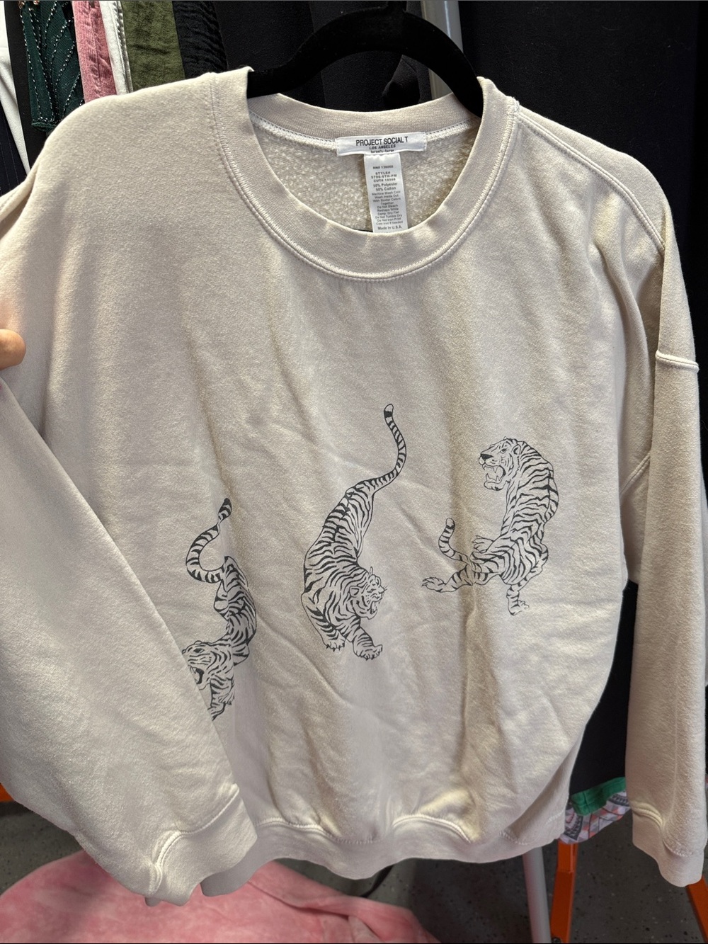 Project Social T Cream Crewneck with Triple Tiger Graphic